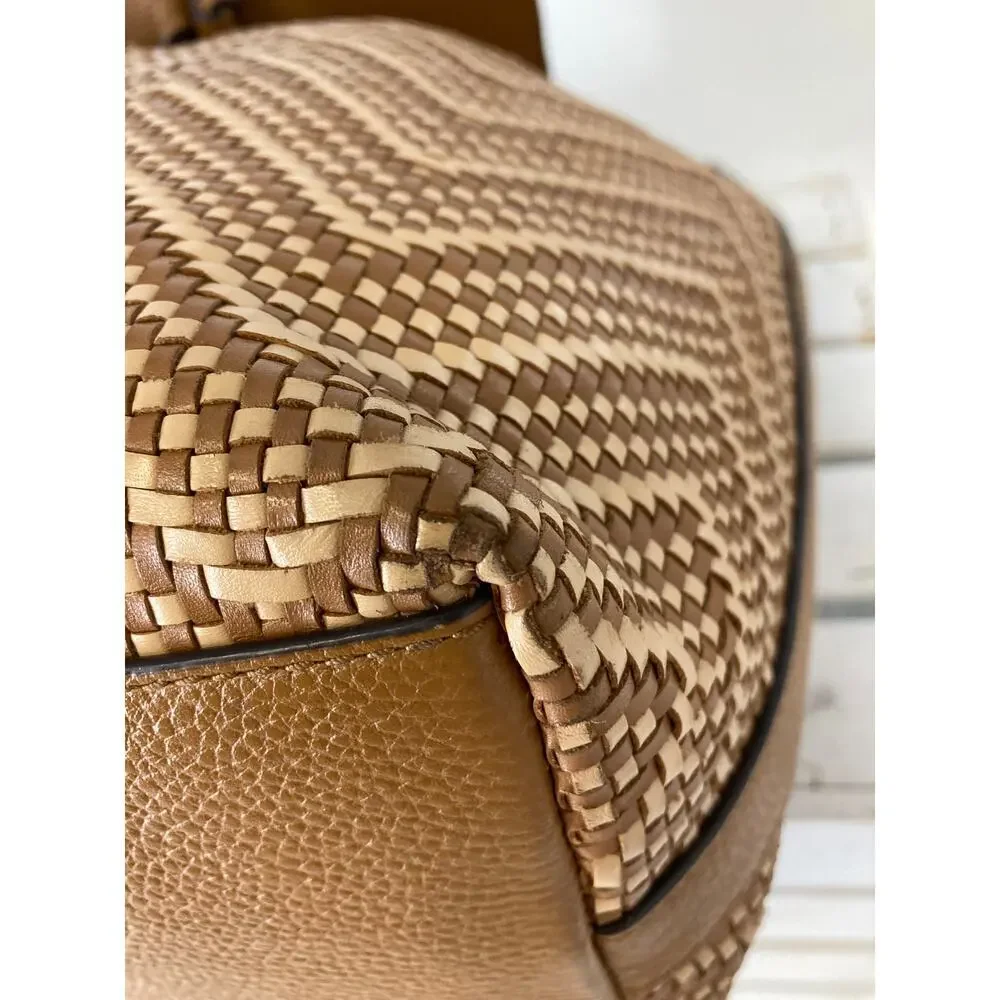 MICHAEL KORS WOVEN LEATHER BASKET WEAVE BROWN, TAN BACKPACK